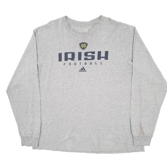 Mens Grey Adidas USA College Notre Dame Football Long Sleeve T Shirt