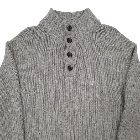 Mens Grey Nautica Knitwear Button Up Quarter Zip Jumper