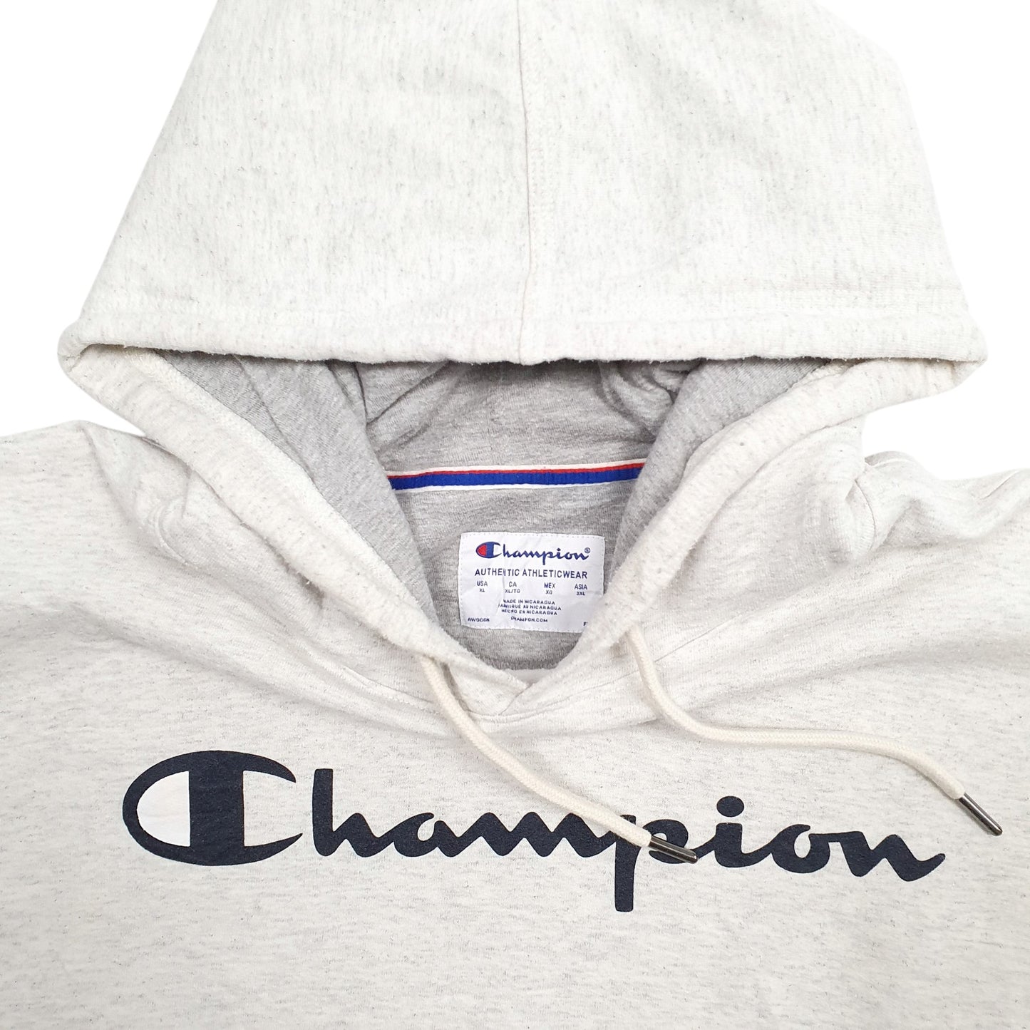 Mens Grey Champion Spellout Hoodie Jumper