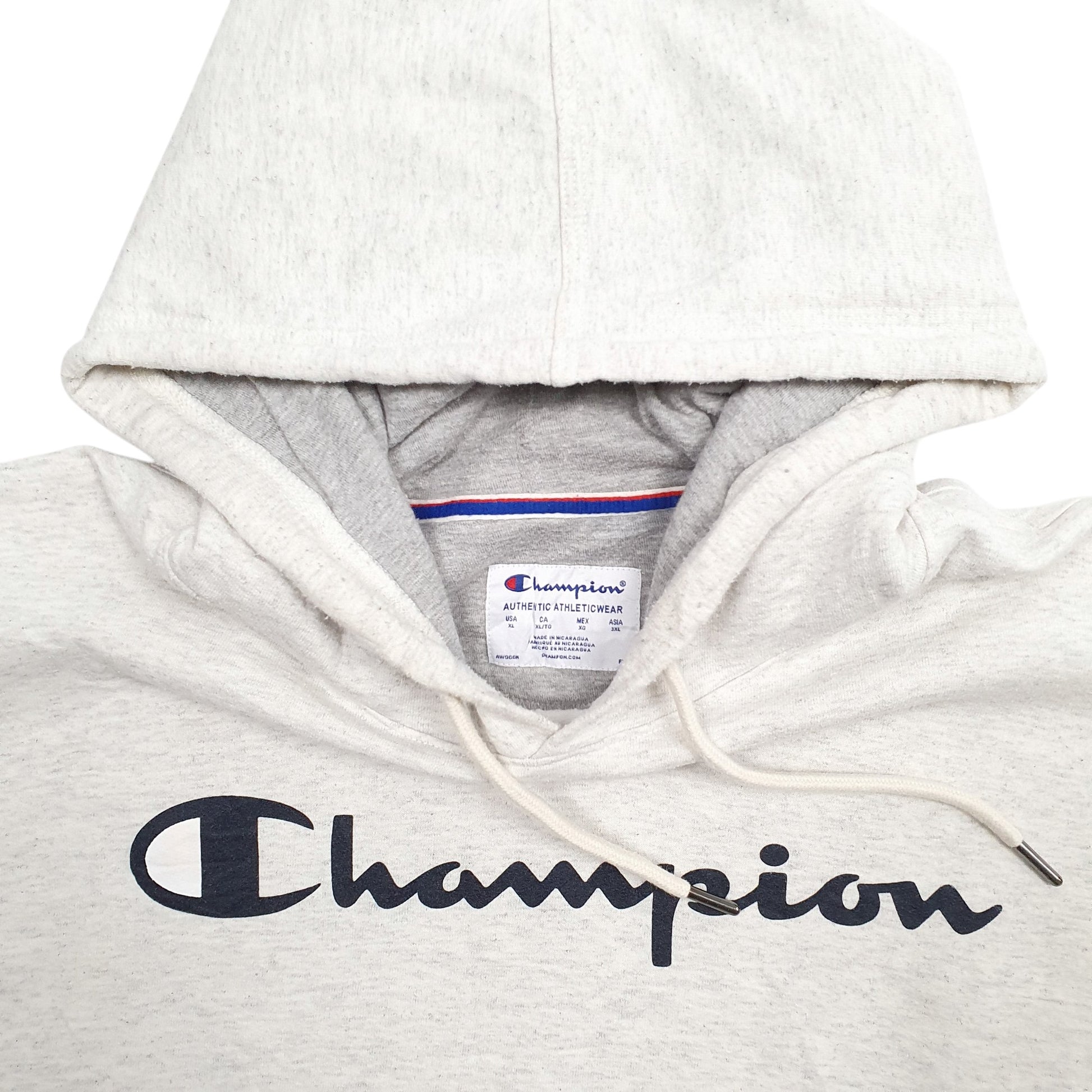 Mens Grey Champion Spellout Hoodie Jumper