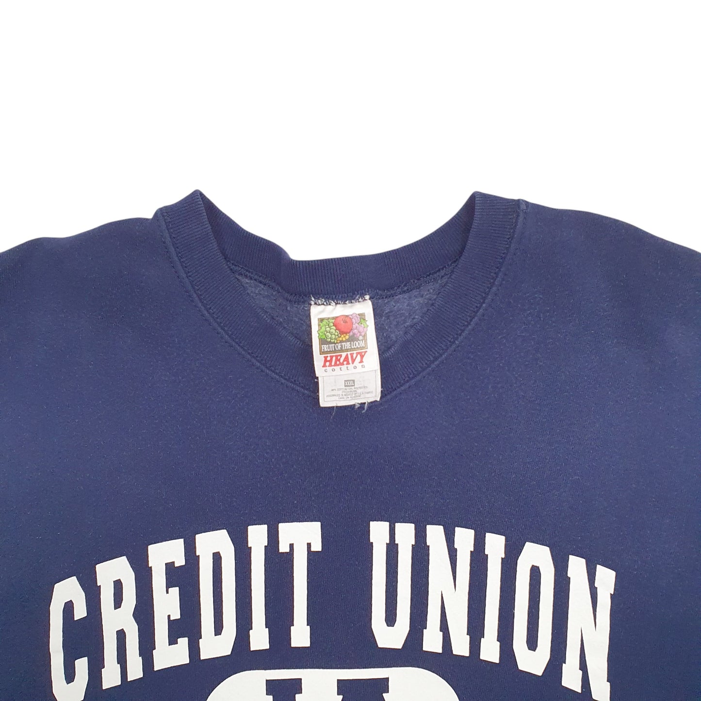 Mens Navy Fruit Of The Loom Credit Union State Spellout Crewneck Jumper