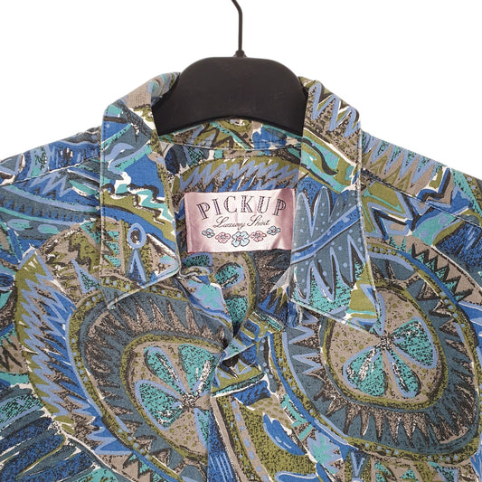 Mens Blue Pick Up Retro 90s Print Vintage Long Sleeve Shirt