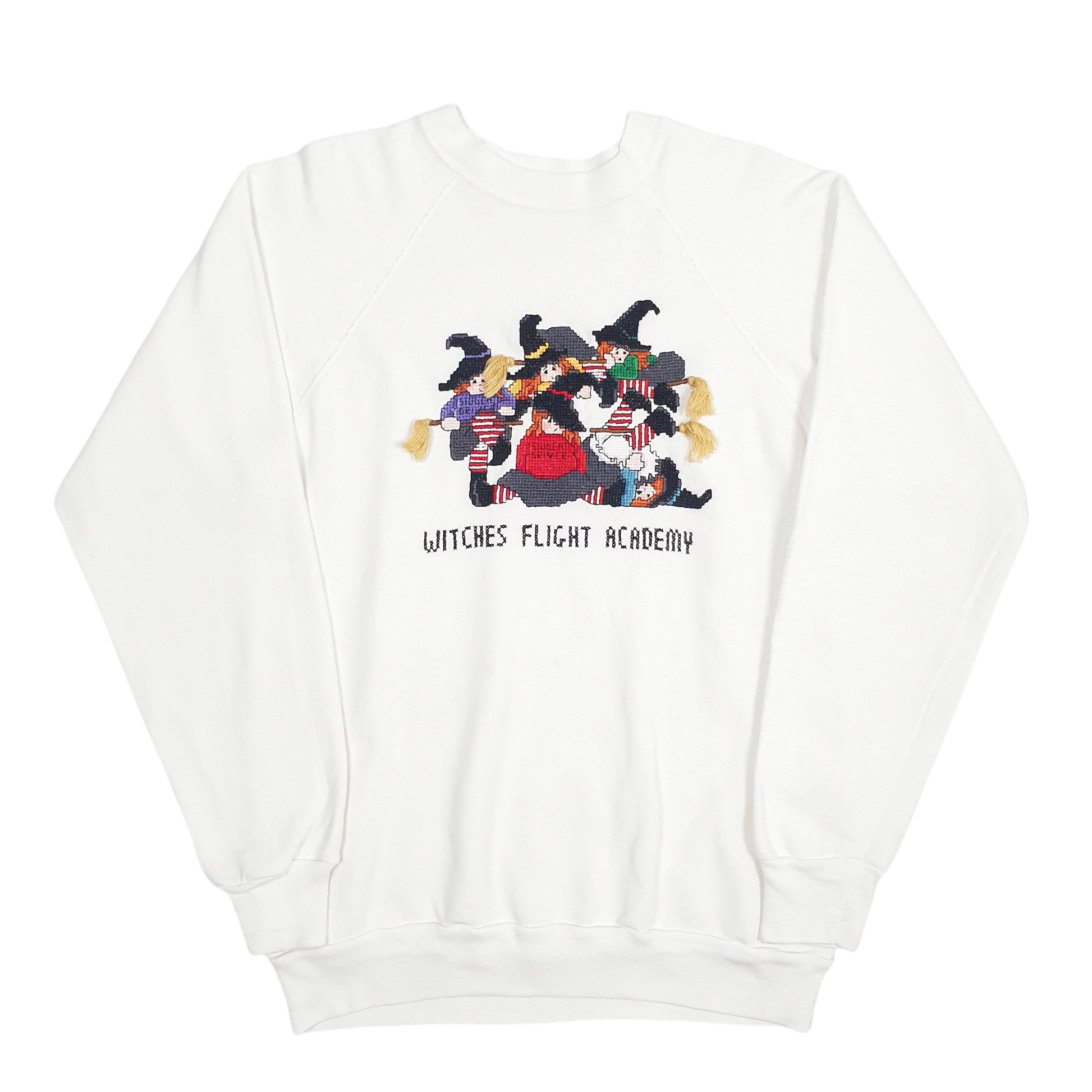 Mens White Unbranded Witches Flight Academy Crewneck Jumper