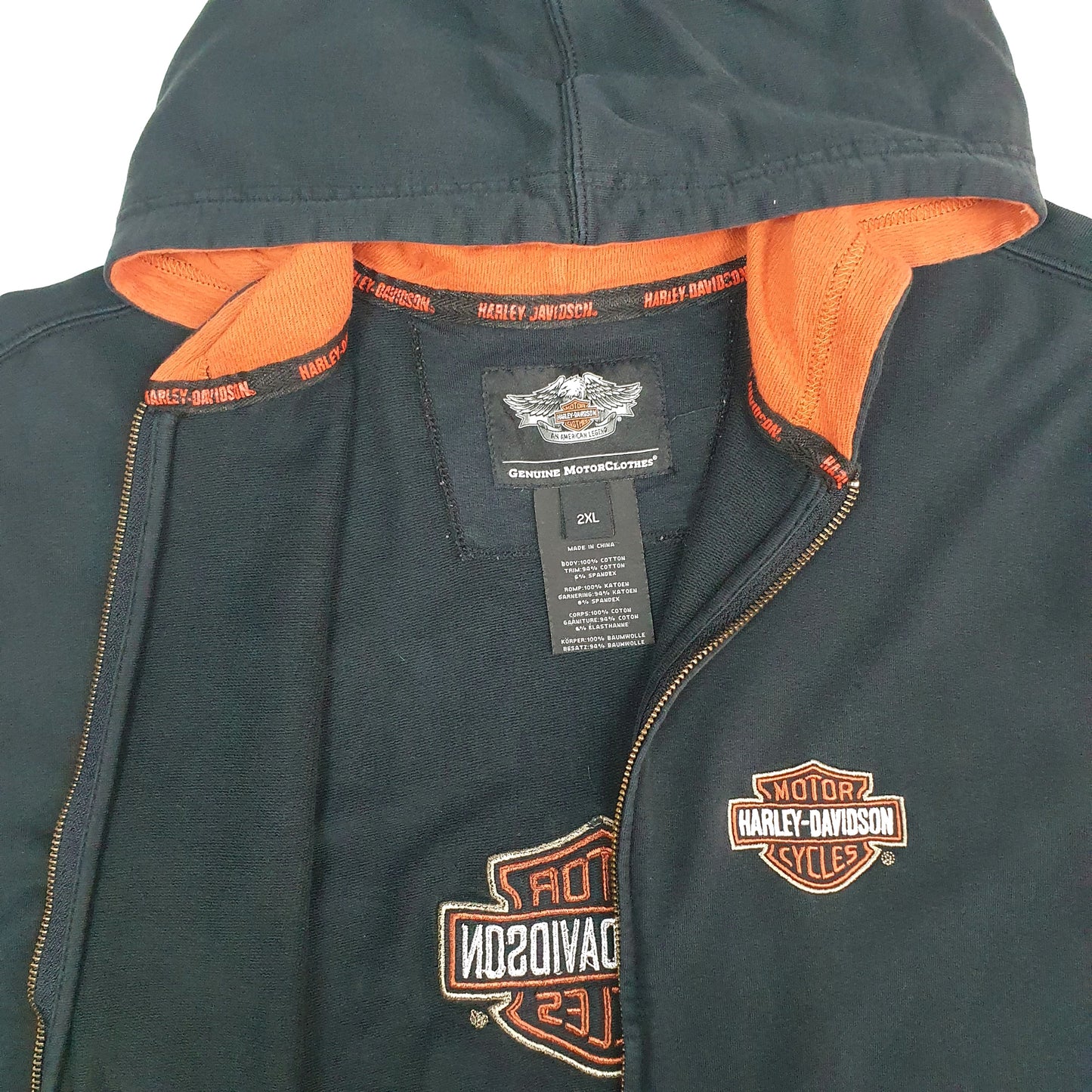 Mens Black Harley Davidson Motorcycles Hoodie Full Zip Jumper