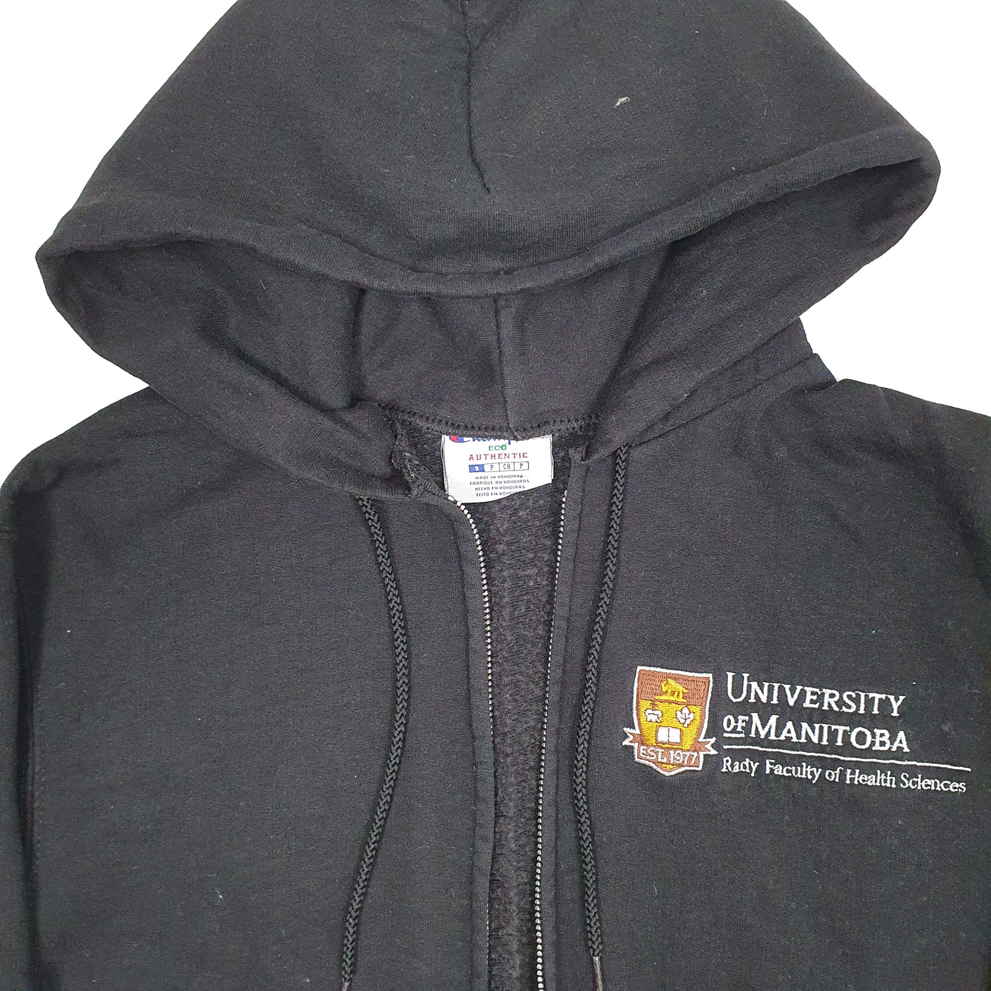 Mens Black Champion Hoodie Manitoba University Canada Full Zip Jumper