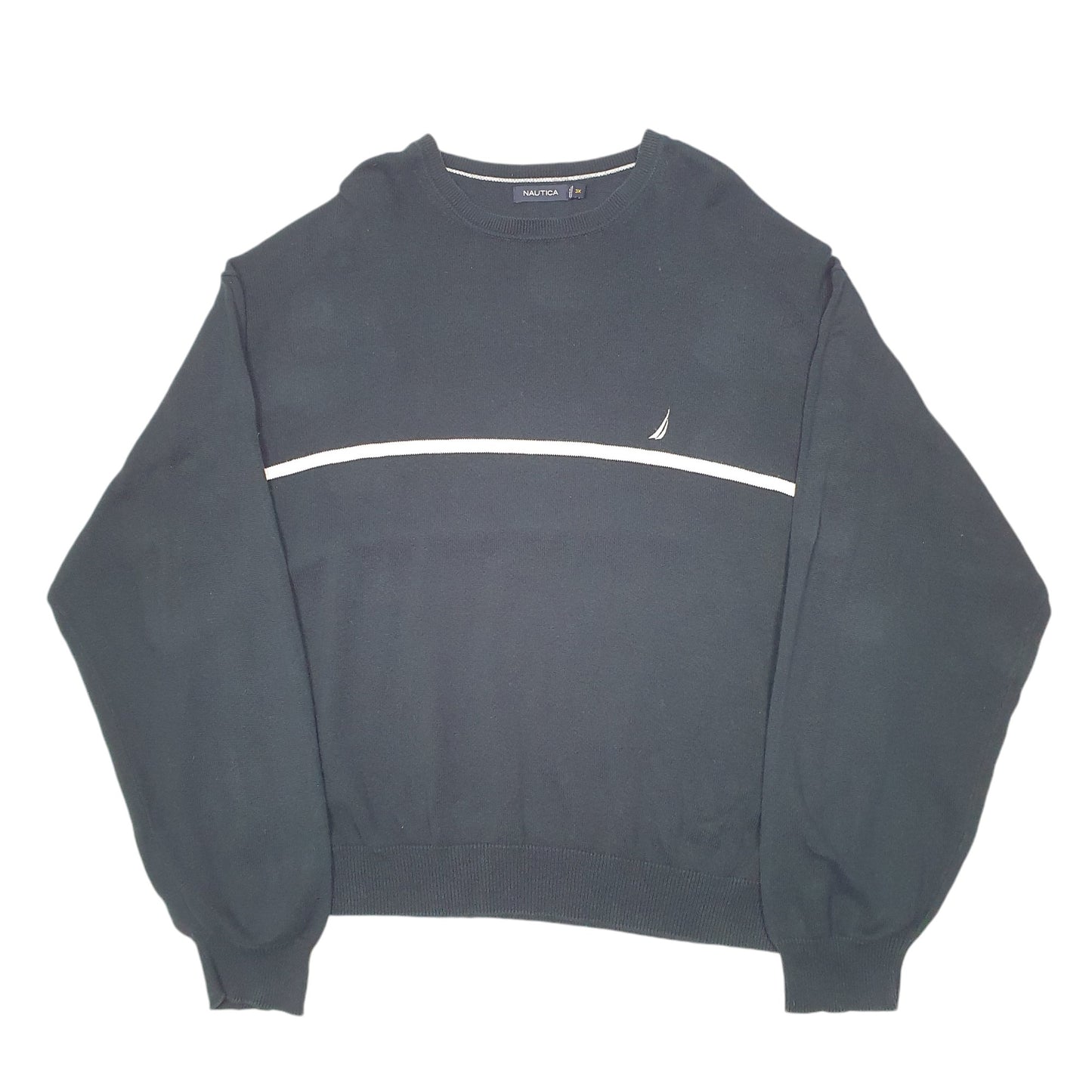 Mens Black Nautica Knit Stripe Crewneck Jumper