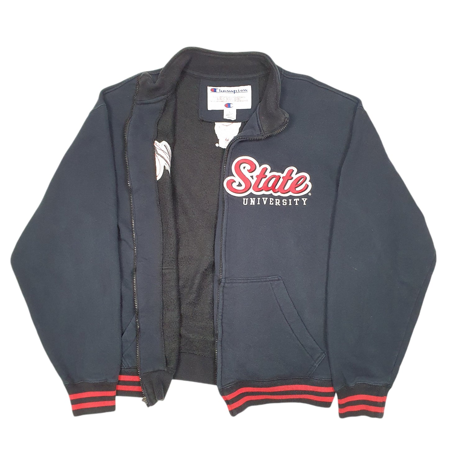 Mens Black Champion NC State University USA Spellout Full Zip Jumper