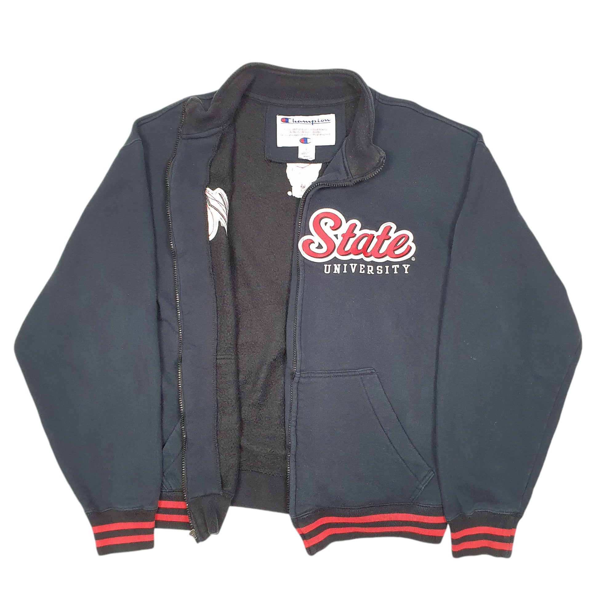 Mens Black Champion NC State University USA Spellout Full Zip Jumper