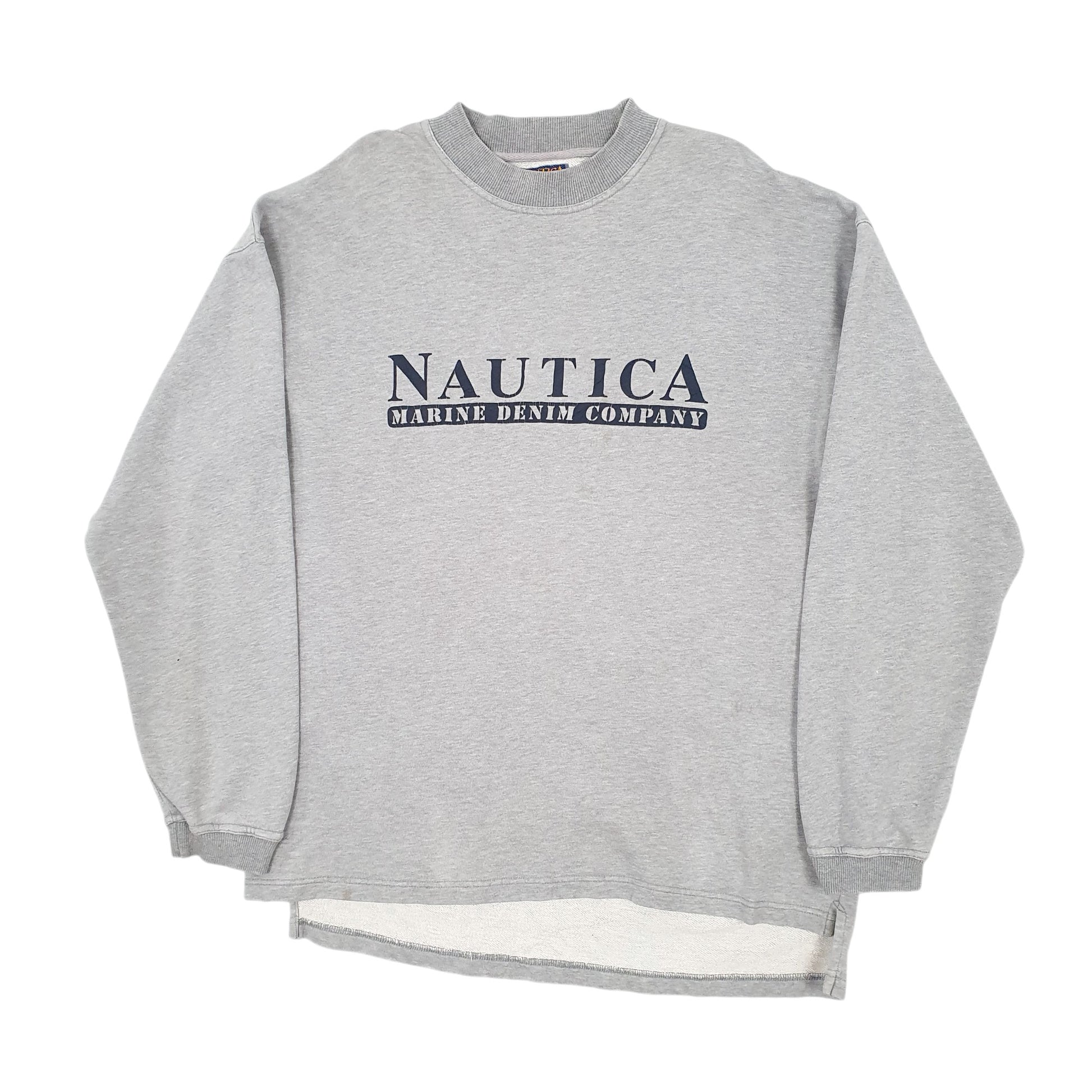 Mens Grey Nautica Vintage 1990s Marine Denim Crewneck Jumper