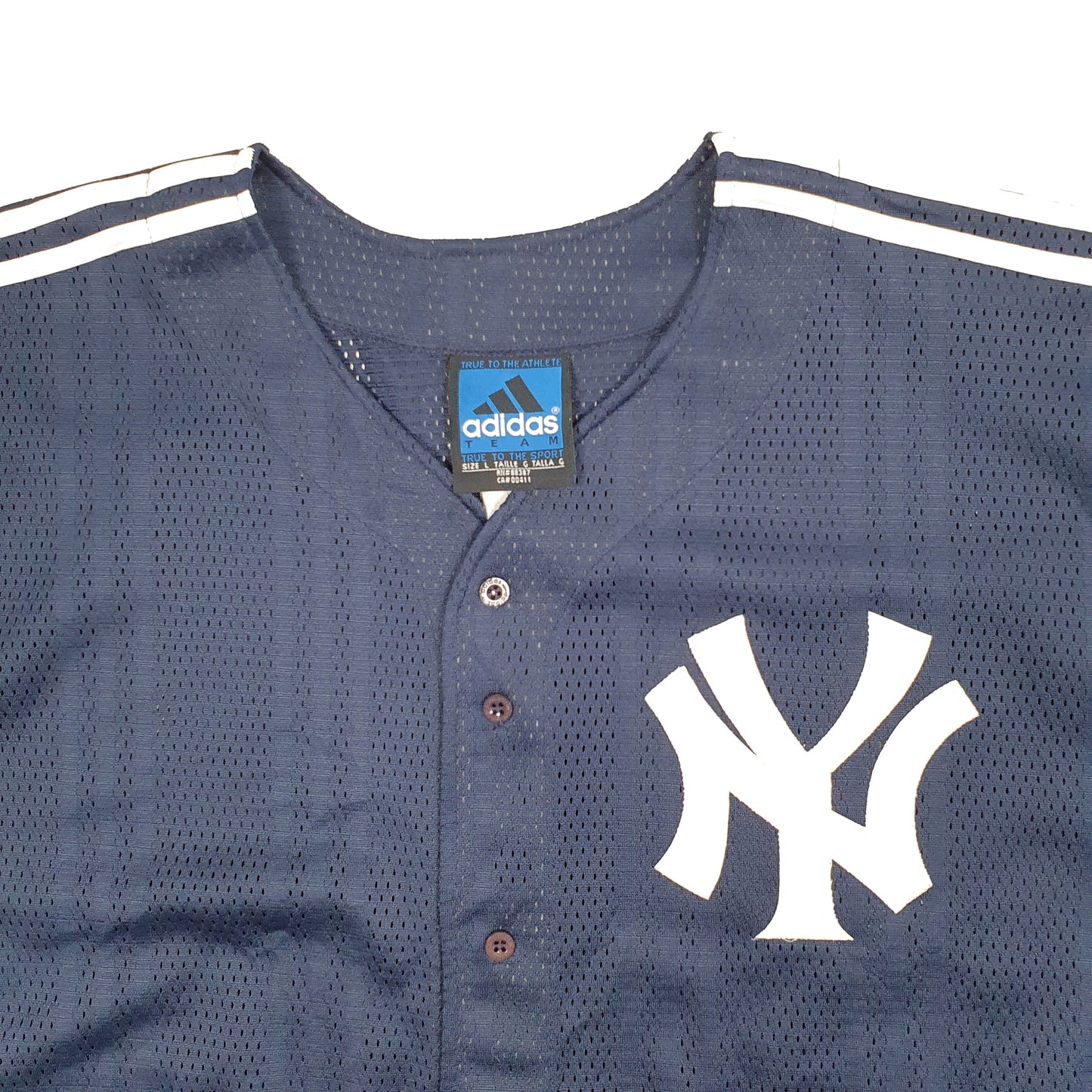 Mens Navy Adidas Vintage 2000s MLB Baseball Jersey New York Yankees Short Sleeve T Shirt
