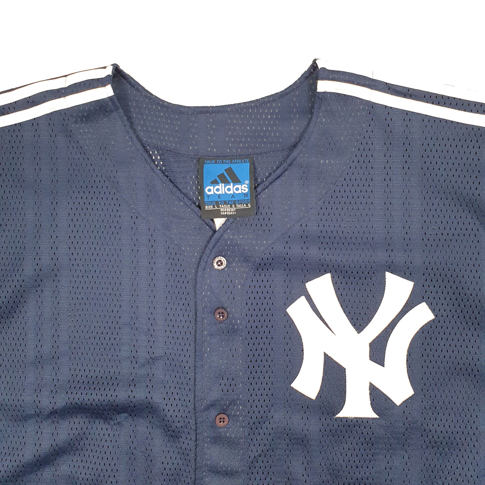 Mens Navy Adidas Vintage 2000s MLB Baseball Jersey New York Yankees Short Sleeve T Shirt
