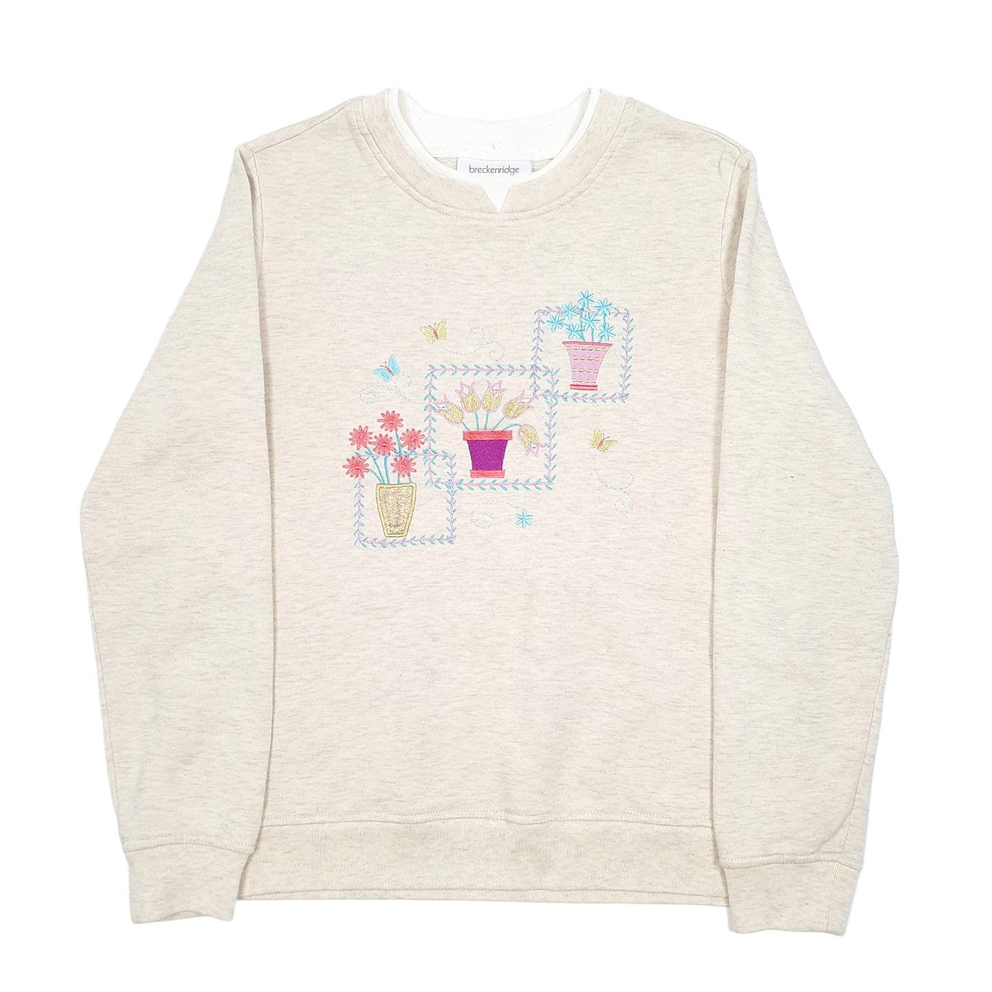 Womens Cream Breckenridge Vintage Retro Pot Plants Butterfly 90s Crewneck Jumper
