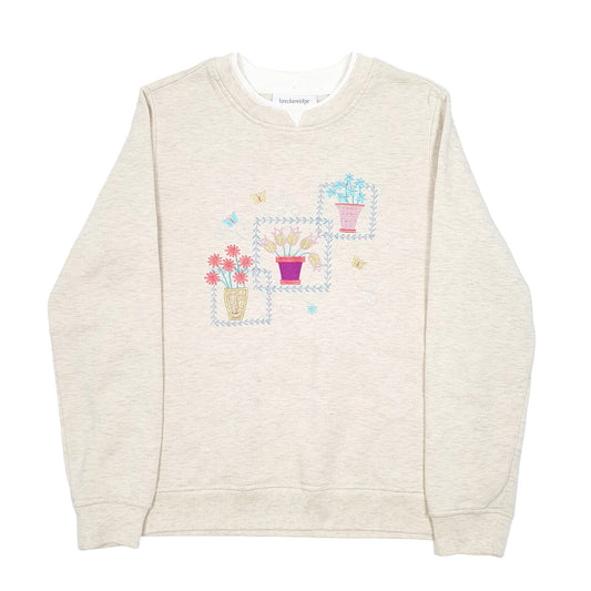 Womens Cream Breckenridge Vintage Retro Pot Plants Butterfly 90s Crewneck Jumper