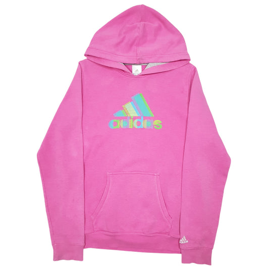 Womens Pink Adidas Spellout Hoodie Jumper