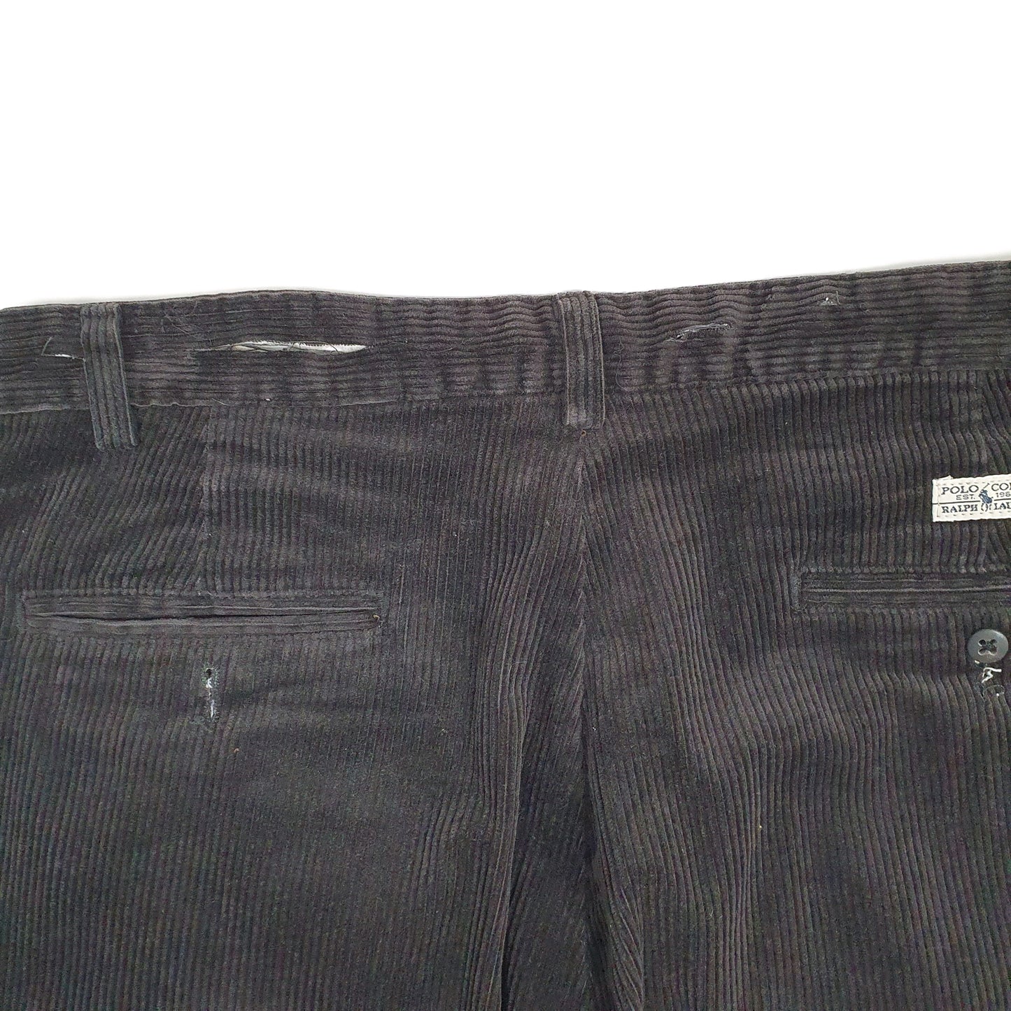 Mens Black Polo Ralph Lauren Double Pleated Vintage 1980s 90s Made In USA Corduroy Trousers