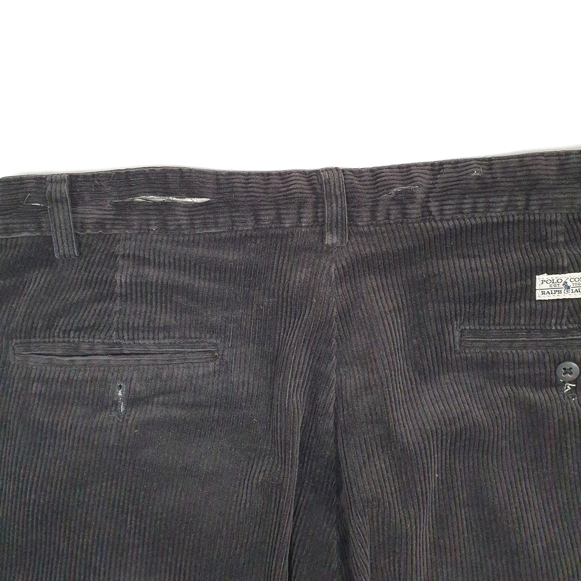 Mens Black Polo Ralph Lauren Double Pleated Vintage 1980s 90s Made In USA Corduroy Trousers