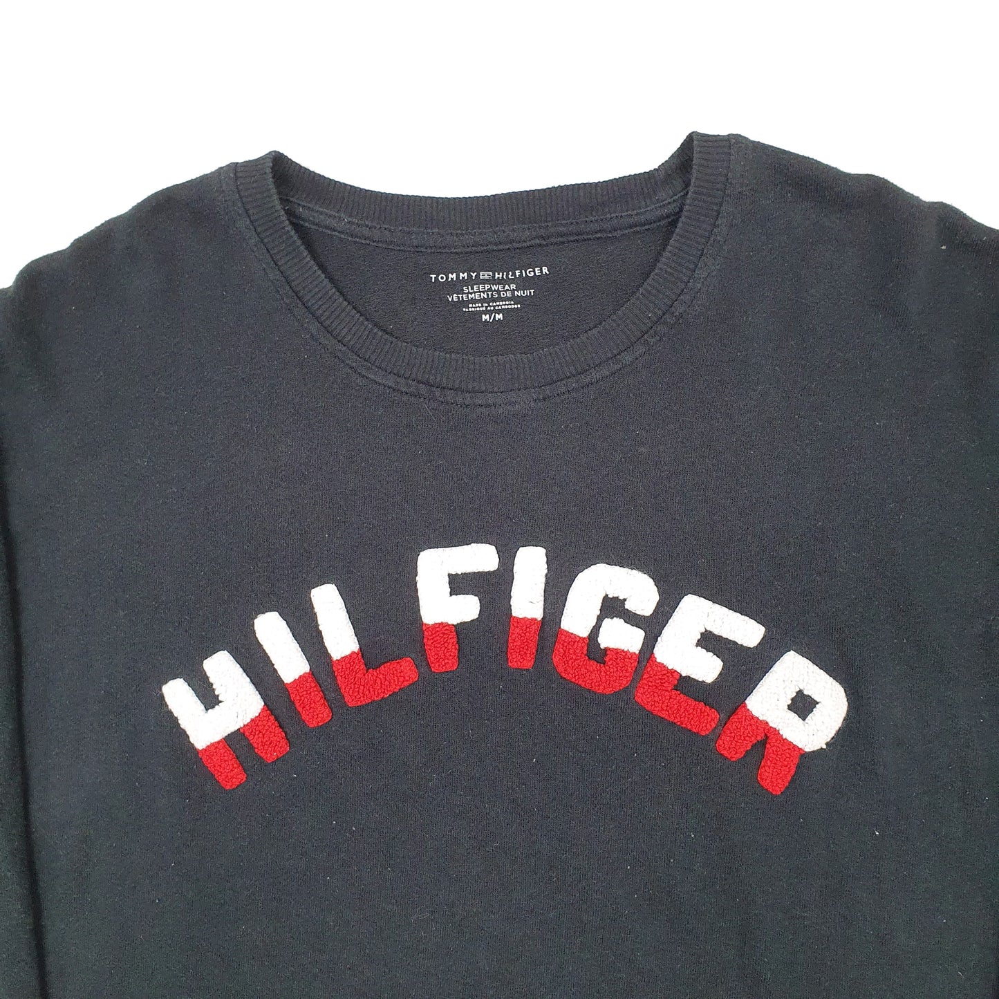 Mens Black Tommy Hilfiger Spellout Sleepwear Crewneck Jumper