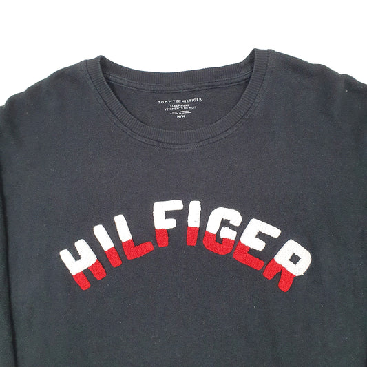Mens Black Tommy Hilfiger Spellout Sleepwear Crewneck Jumper