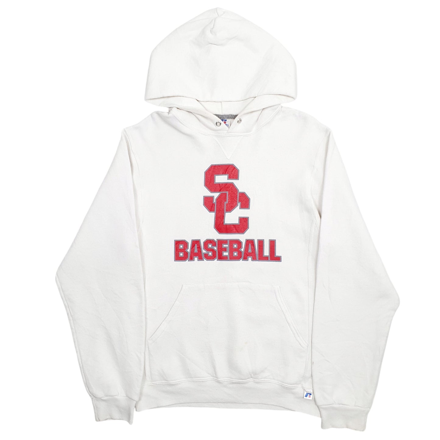 Mens White Russell Athletic SC Baseball Spellout Hoodie Jumper