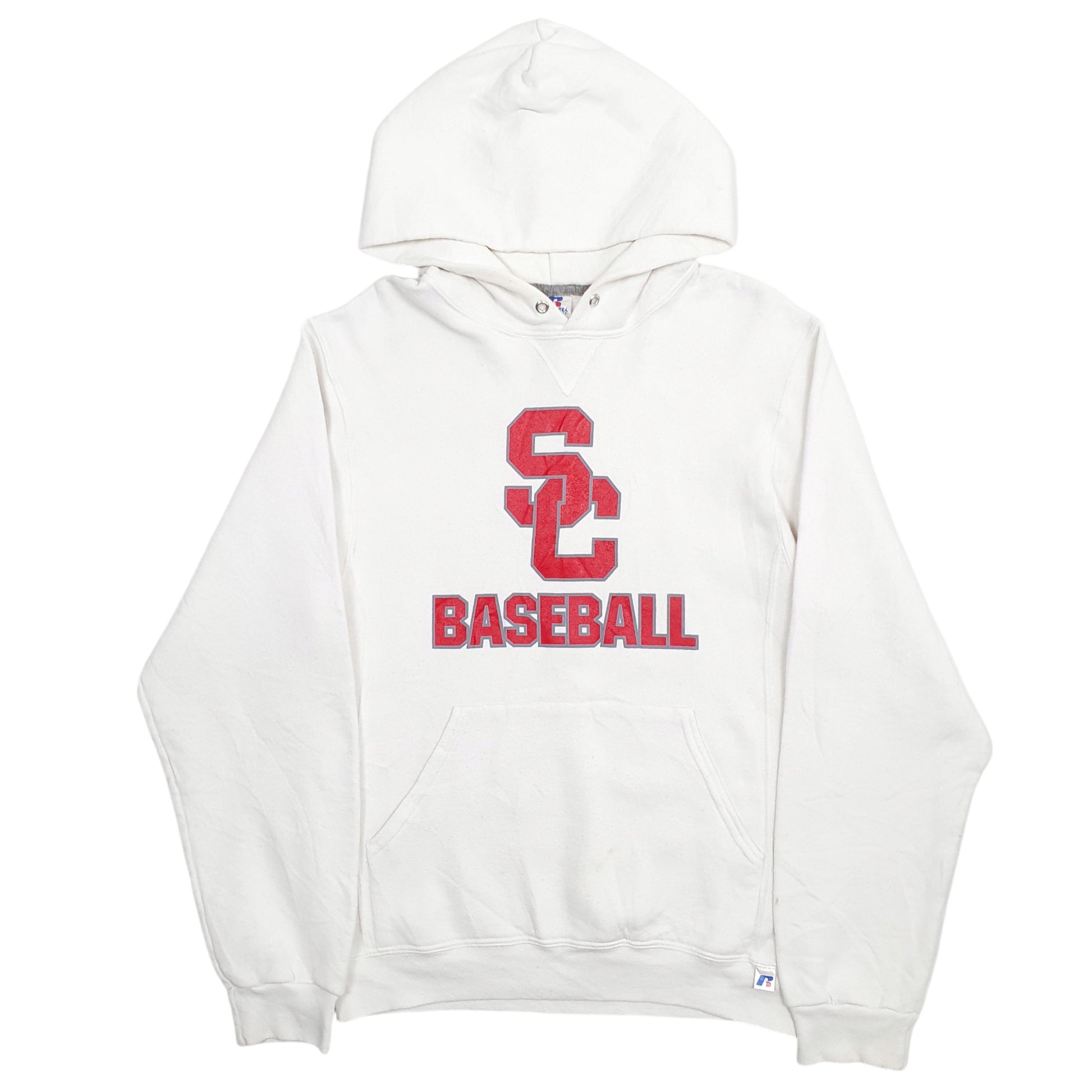 Mens White Russell Athletic SC Baseball Spellout Hoodie Jumper