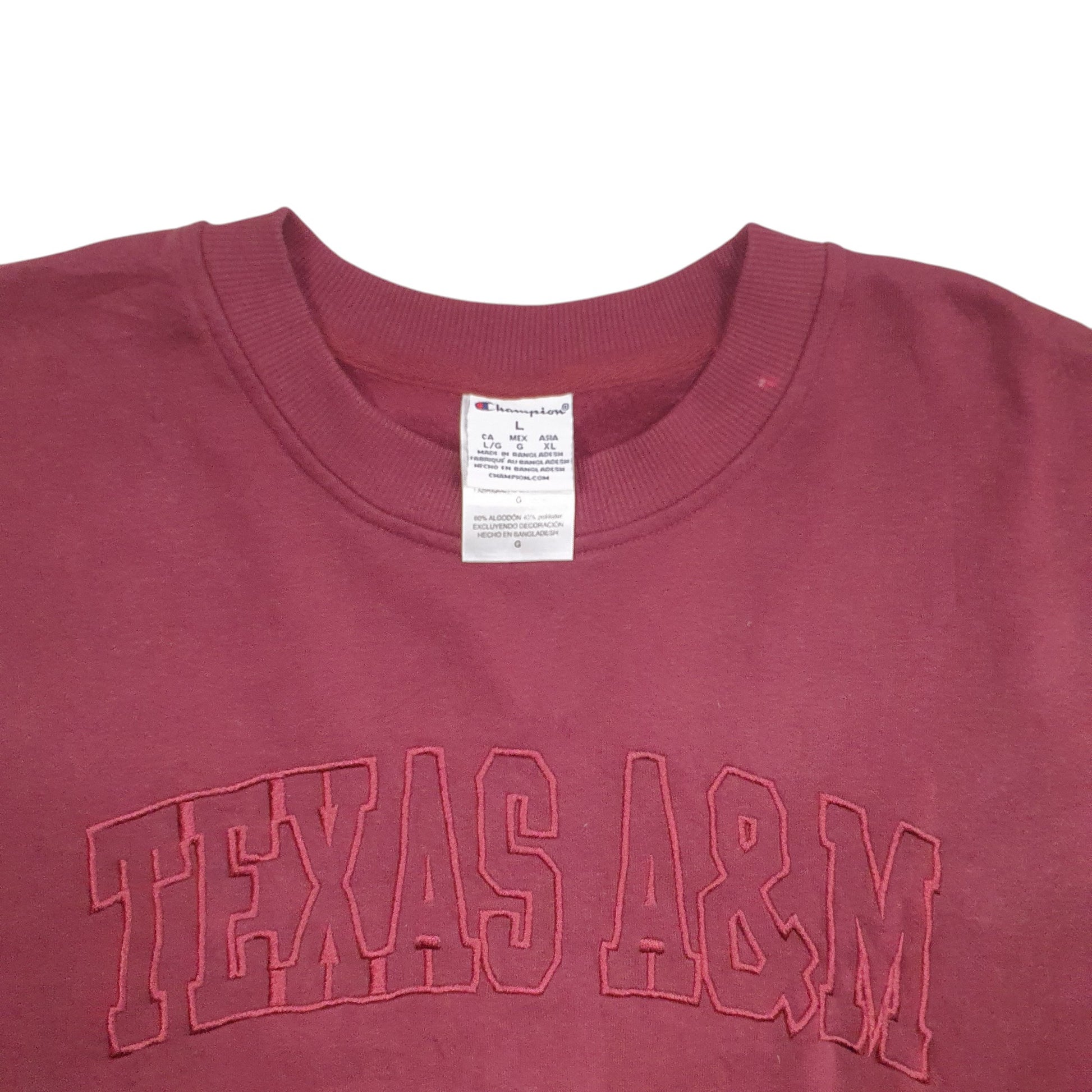Mens Burgundy Champion Texas A&M Spellout Crewneck Jumper