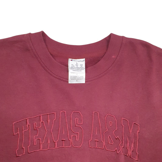 Mens Burgundy Champion Texas A&M Spellout Crewneck Jumper