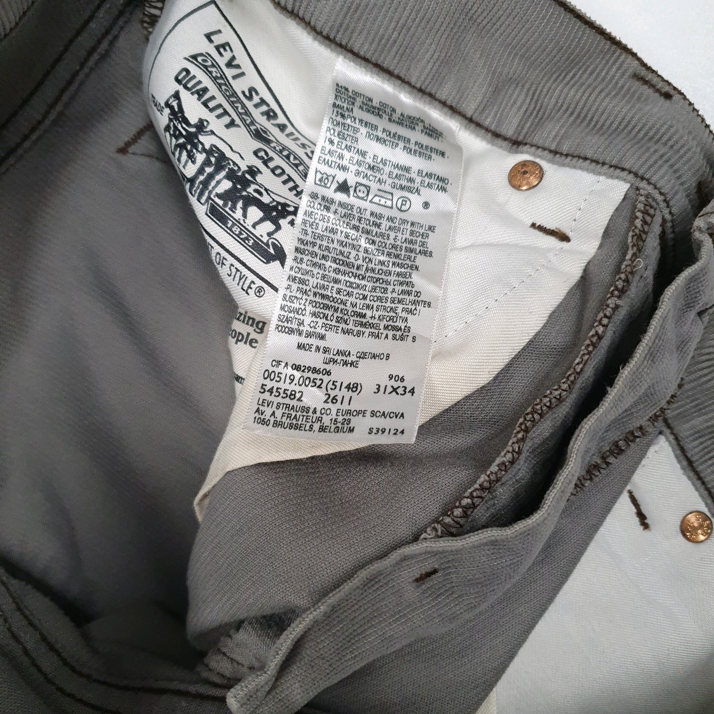 Mens Grey Levis 519 Corduroy Trousers