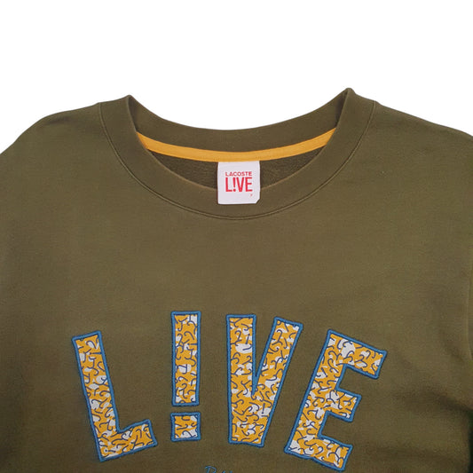Mens Khaki Lacoste Spellout Crewneck Jumper