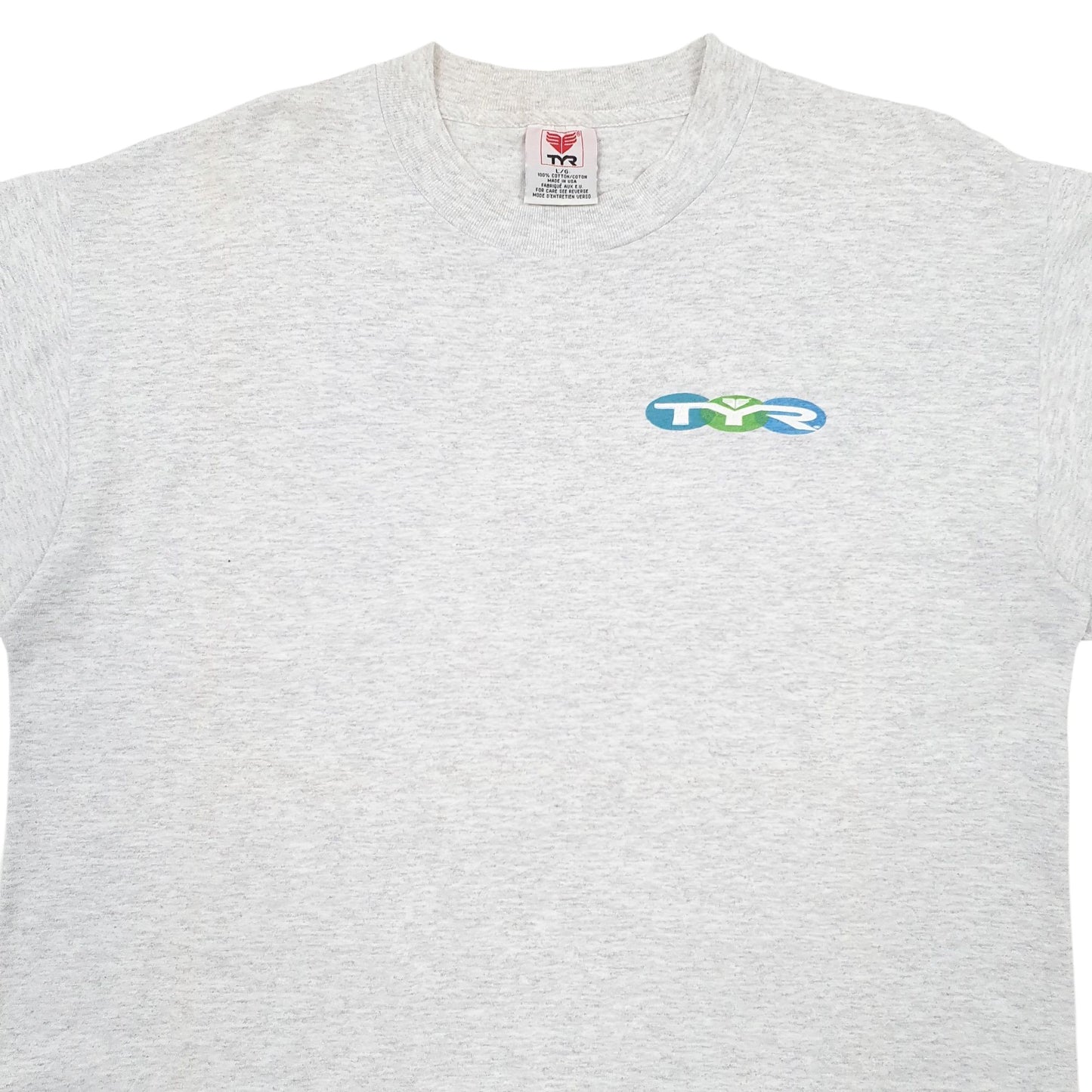 Mens Grey TYR Single Stitch Vintage 90s Short Sleeve T Shirt