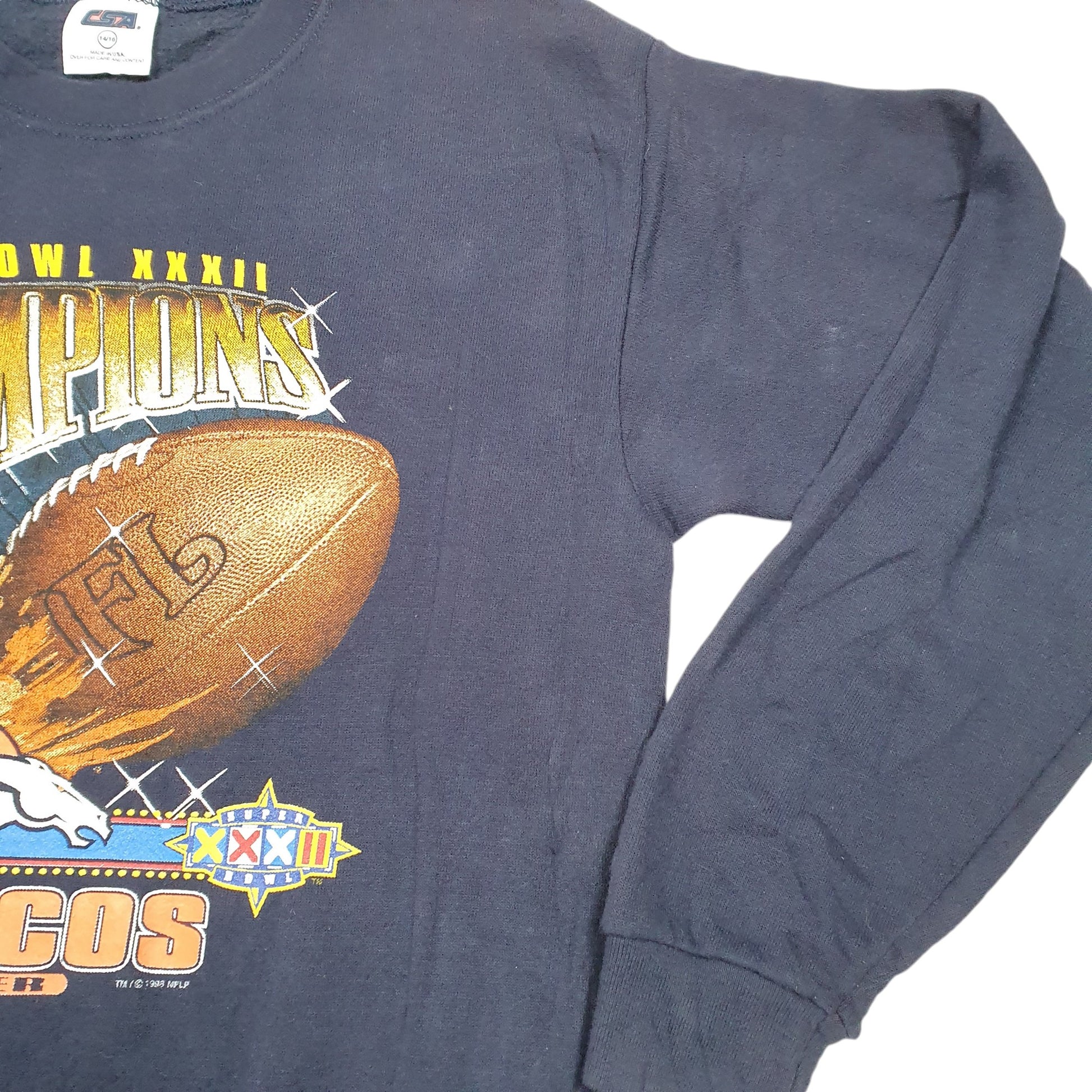 Mens Navy CSA Vintage 1996 NFL Denver Broncos Superbowl Champions Made In USA Crewneck Jumper