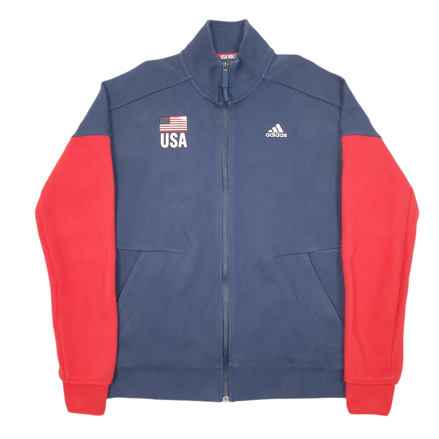 Mens Navy Adidas Track Top Team USA Volleyball Spellout Full Zip Jumper