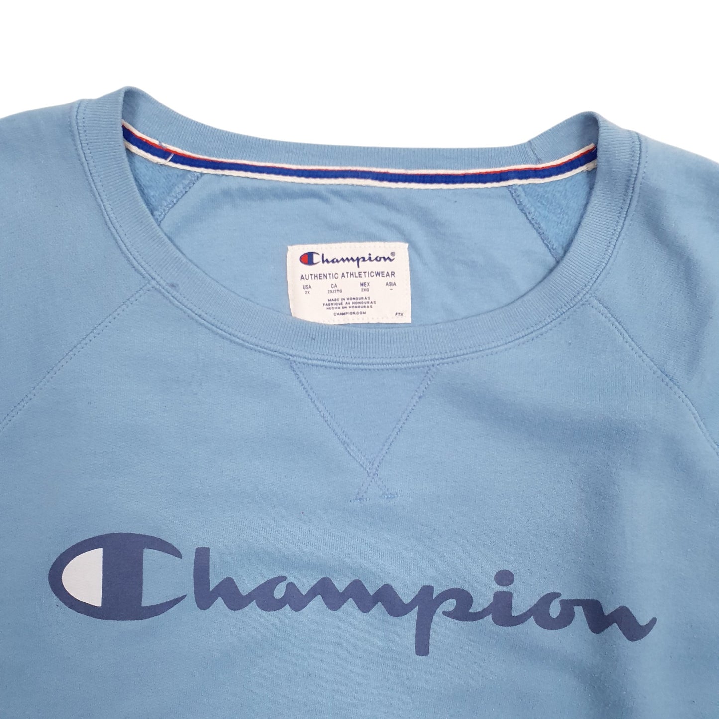 Mens Blue Champion Spellout Crewneck Jumper