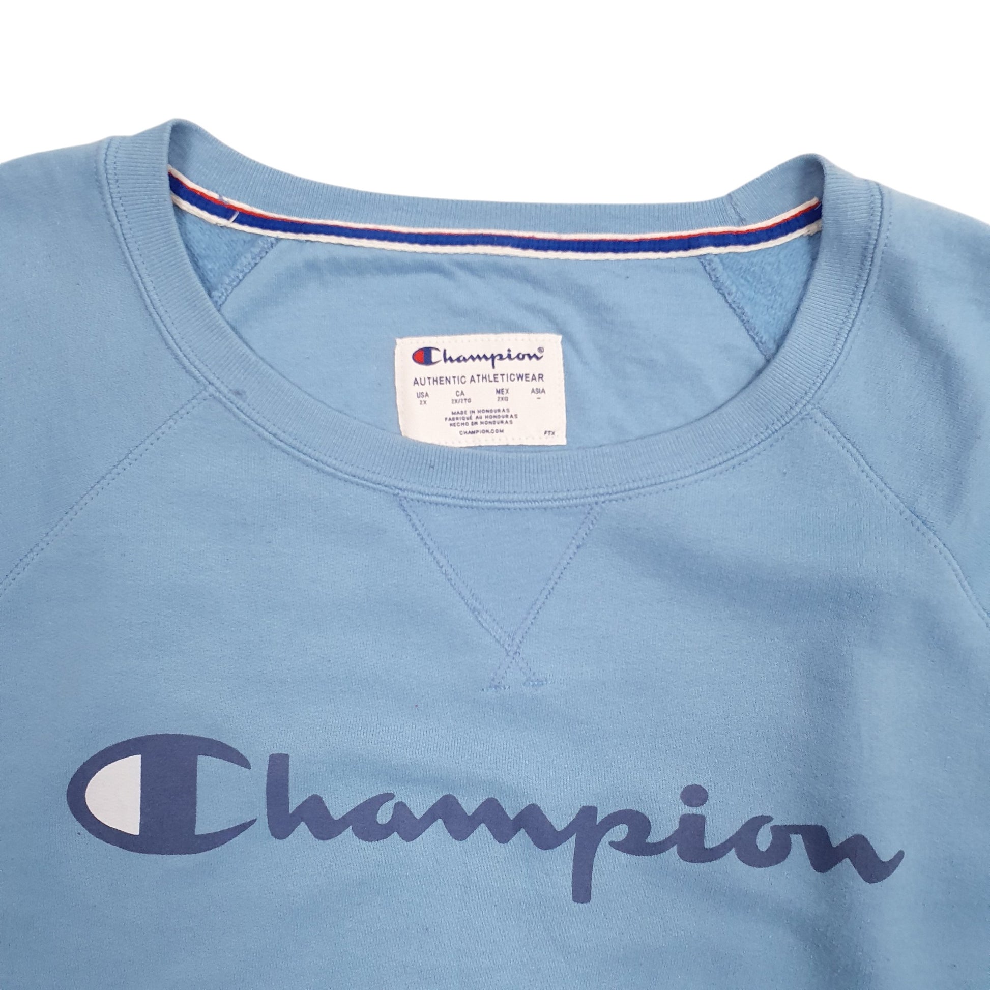 Mens Blue Champion Spellout Crewneck Jumper
