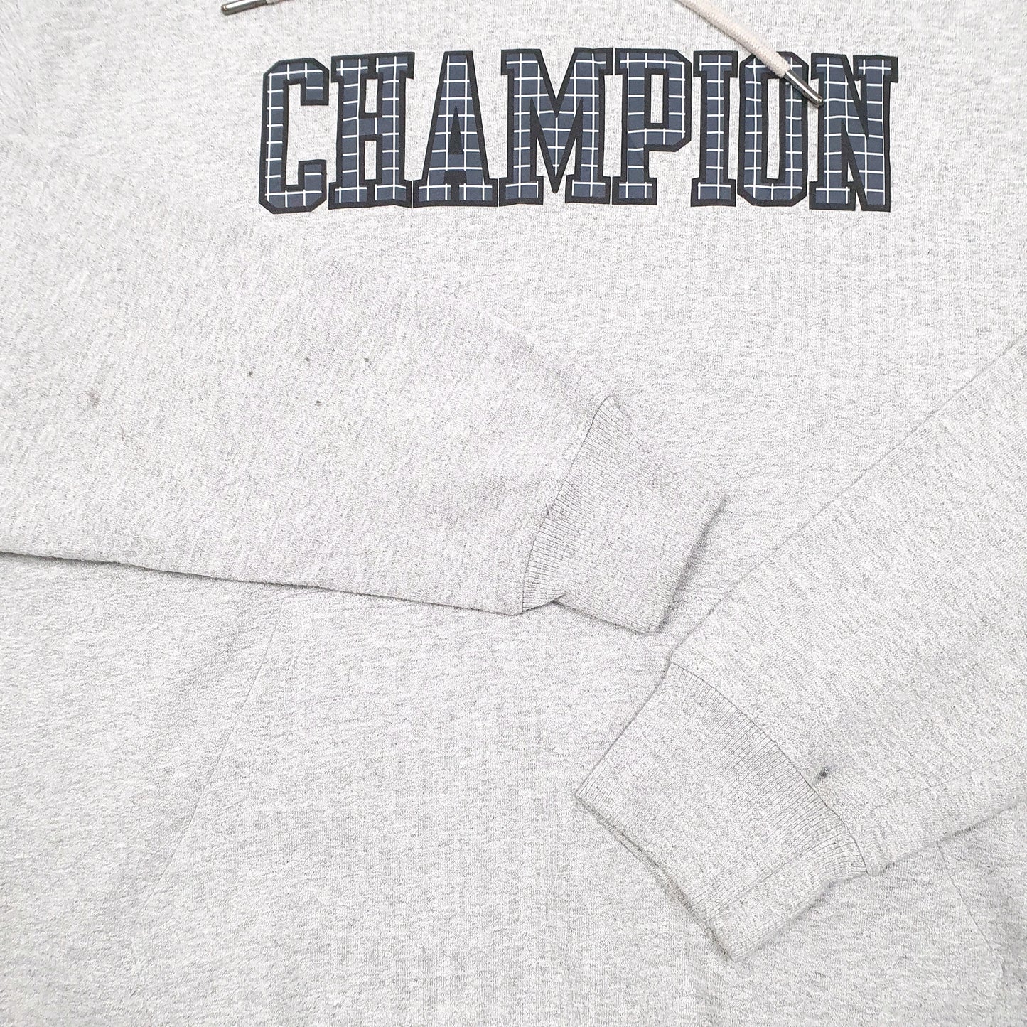 Mens Grey Champion Spellout Hoodie Jumper