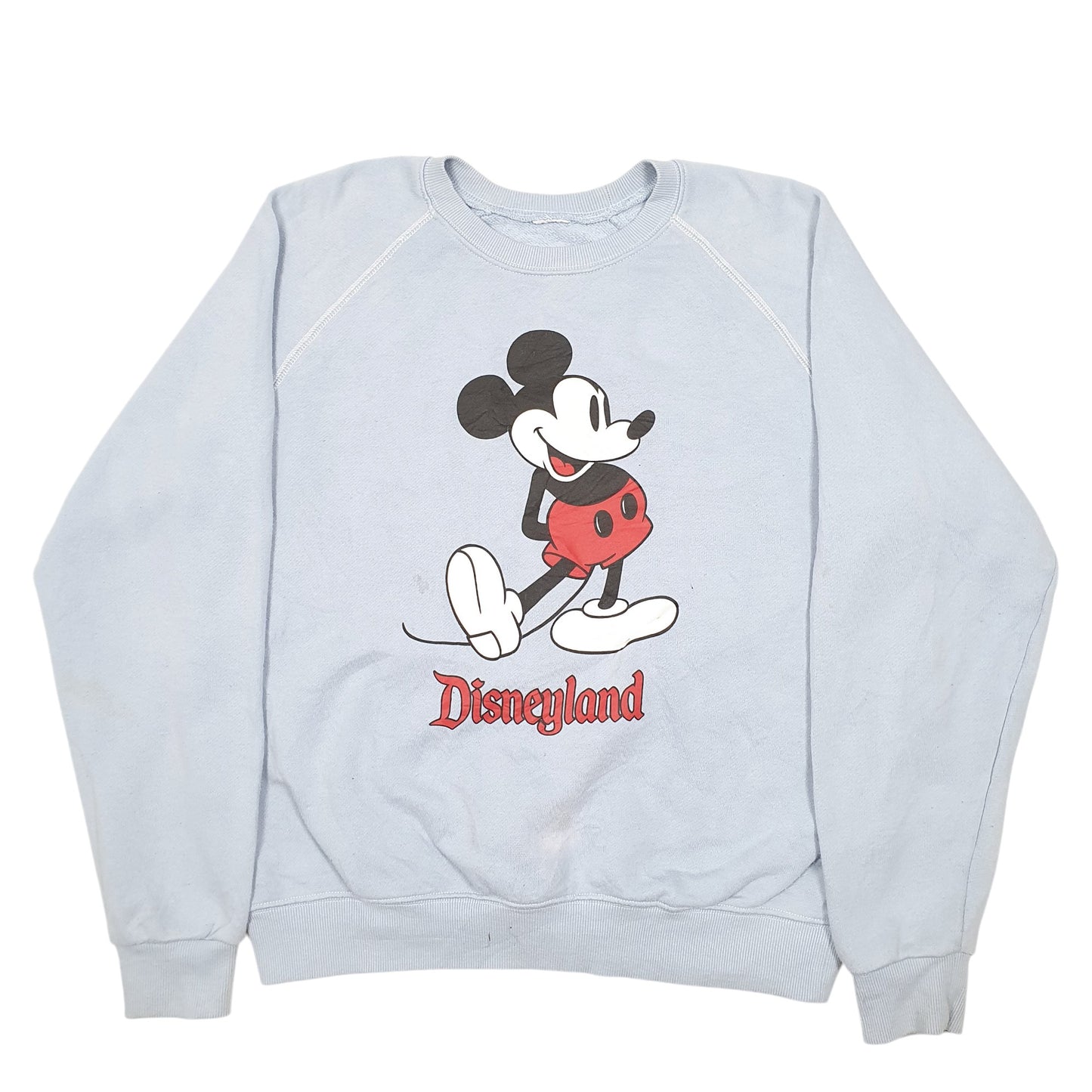 Mens Blue Disney Vintage Raglan Disneyland Mickey Mouse Crewneck Jumper