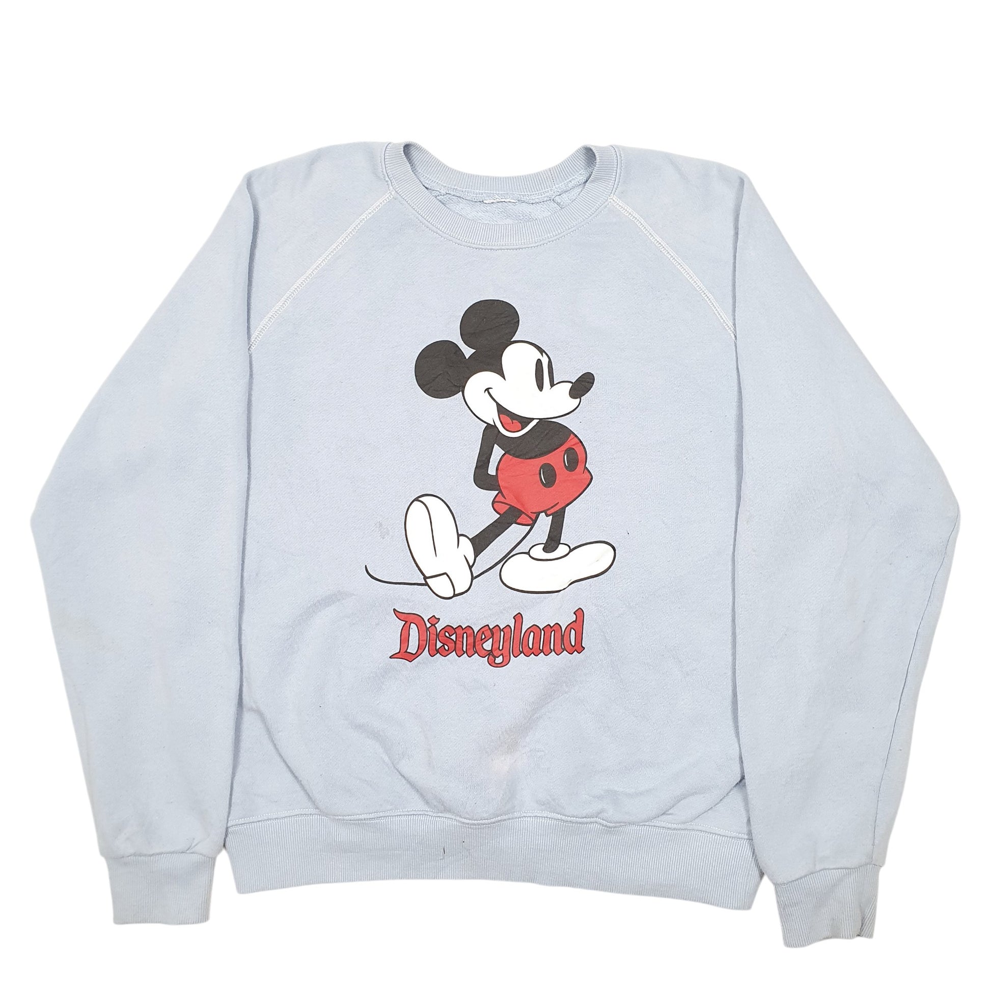 Mens Blue Disney Vintage Raglan Disneyland Mickey Mouse Crewneck Jumper
