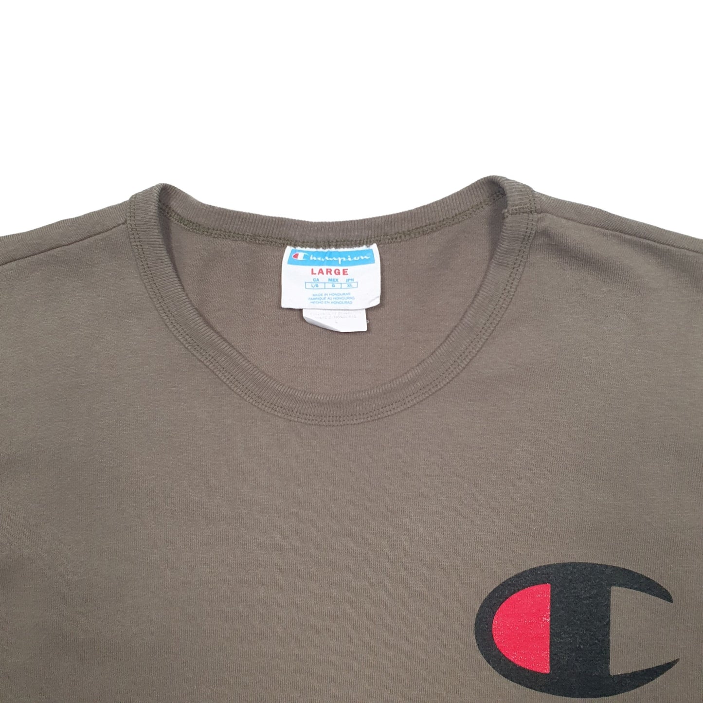 Mens Khaki Champion Spellout Long Sleeve T Shirt