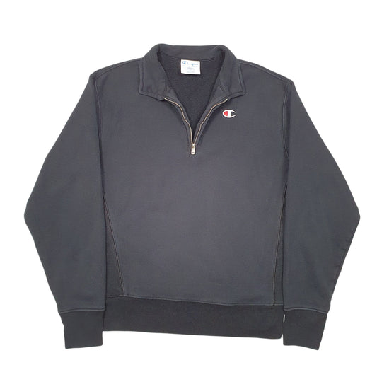 Mens Black Champion Reverse Weave Quarter Zip Jumper