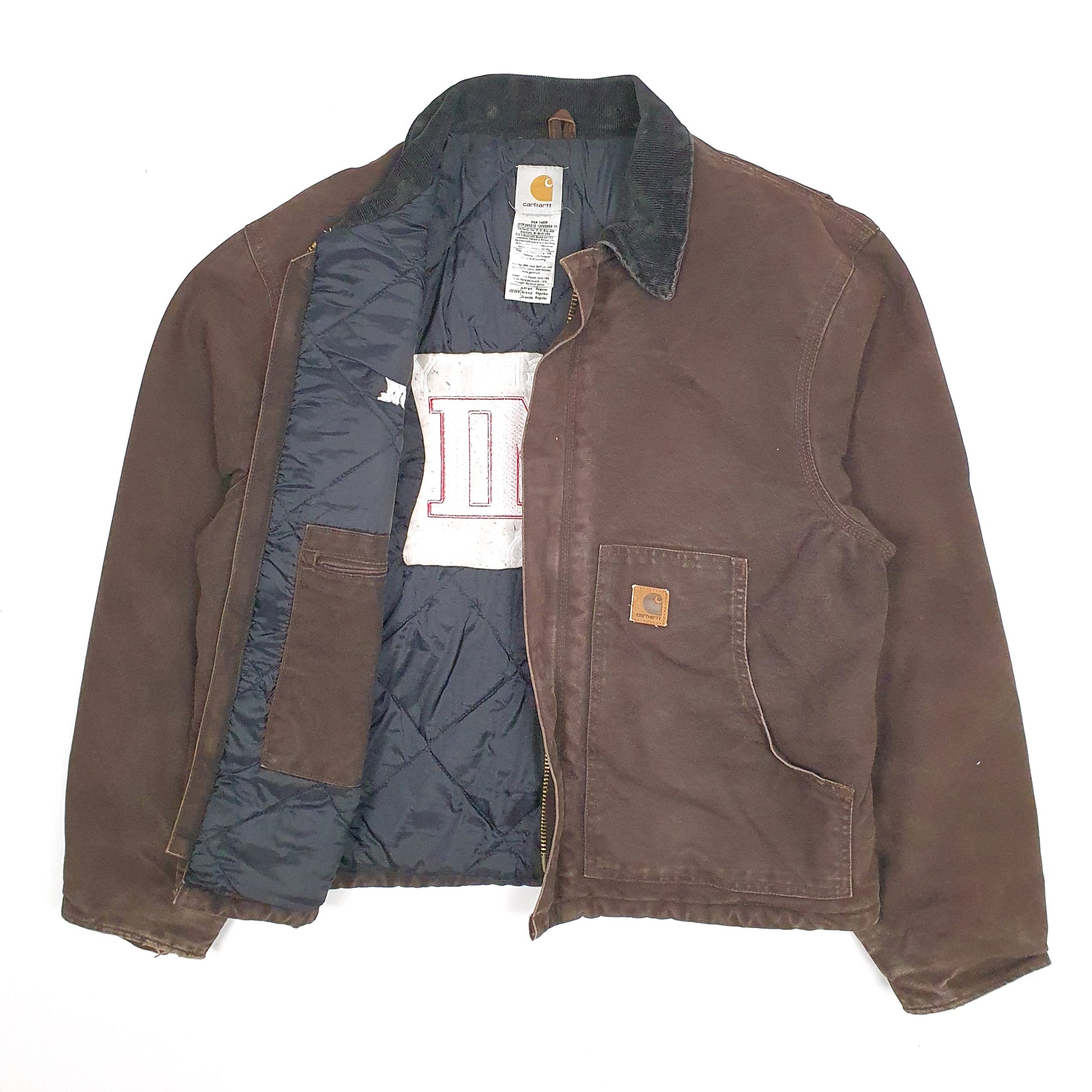Mens Brown Carhartt J22 DKB Detroit Chore Vintage 2000s Quilted  Coat