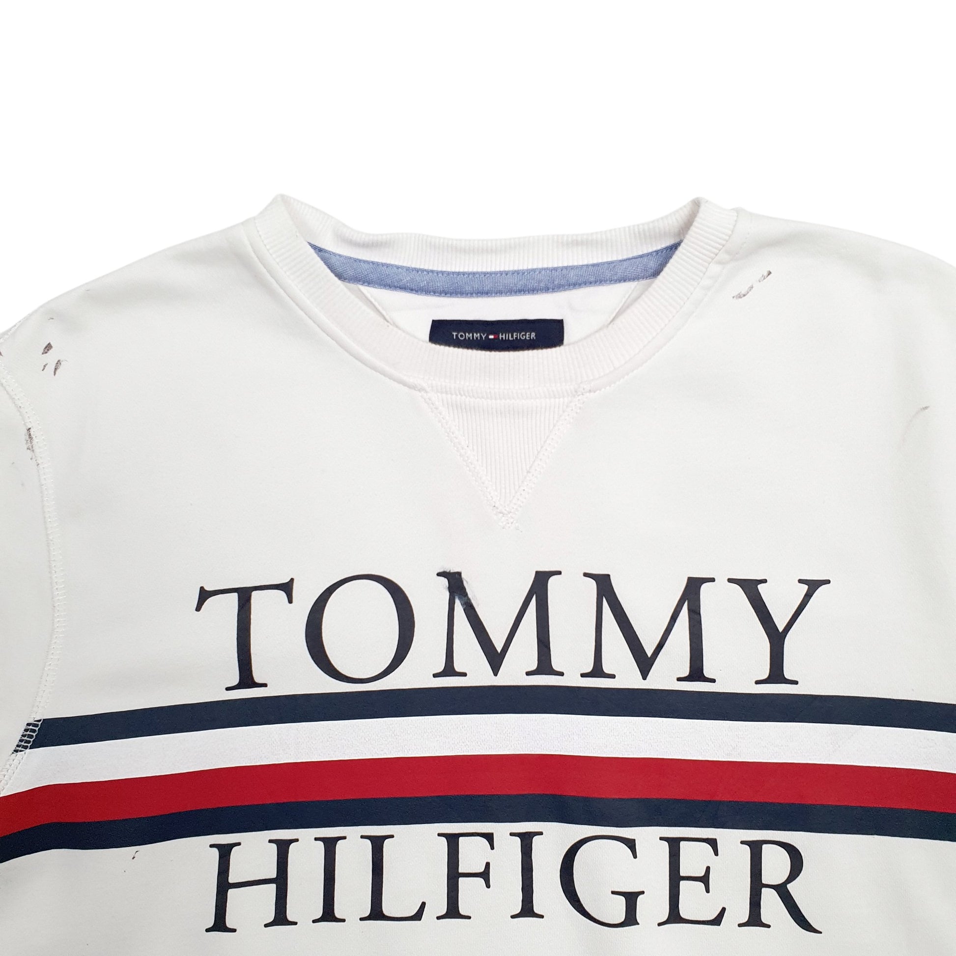 Mens White Tommy Hilfiger Spellout Crewneck Jumper