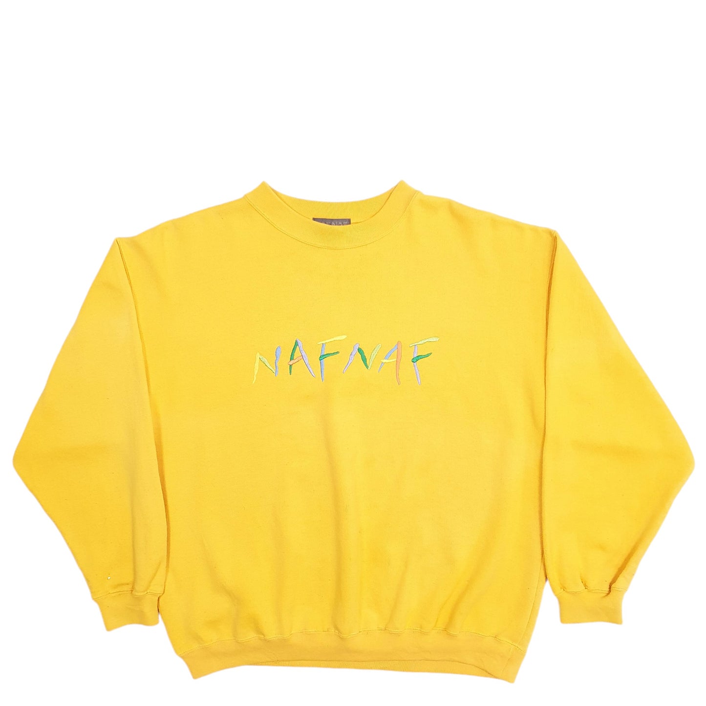 Womens Yellow Naf Naf Co Spellout 90's Vintage Crewneck Jumper