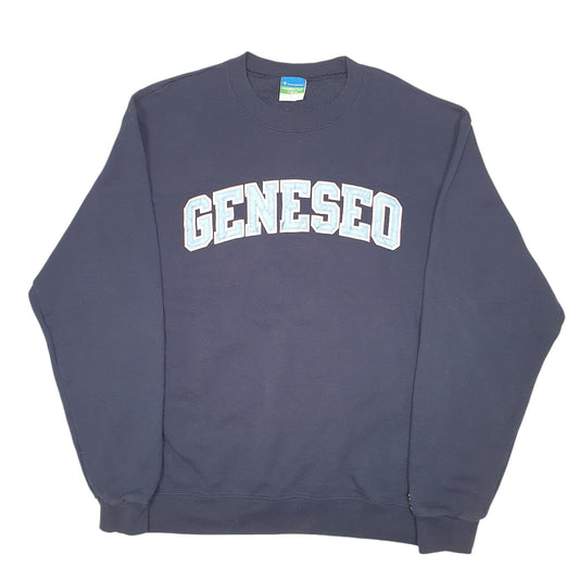 Mens Navy Champion Geneseo College USA Spellout Crewneck Jumper