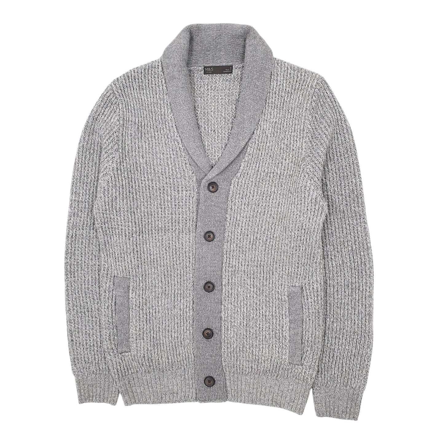 Mens Grey M&S Shoal Cardigan Jumper
