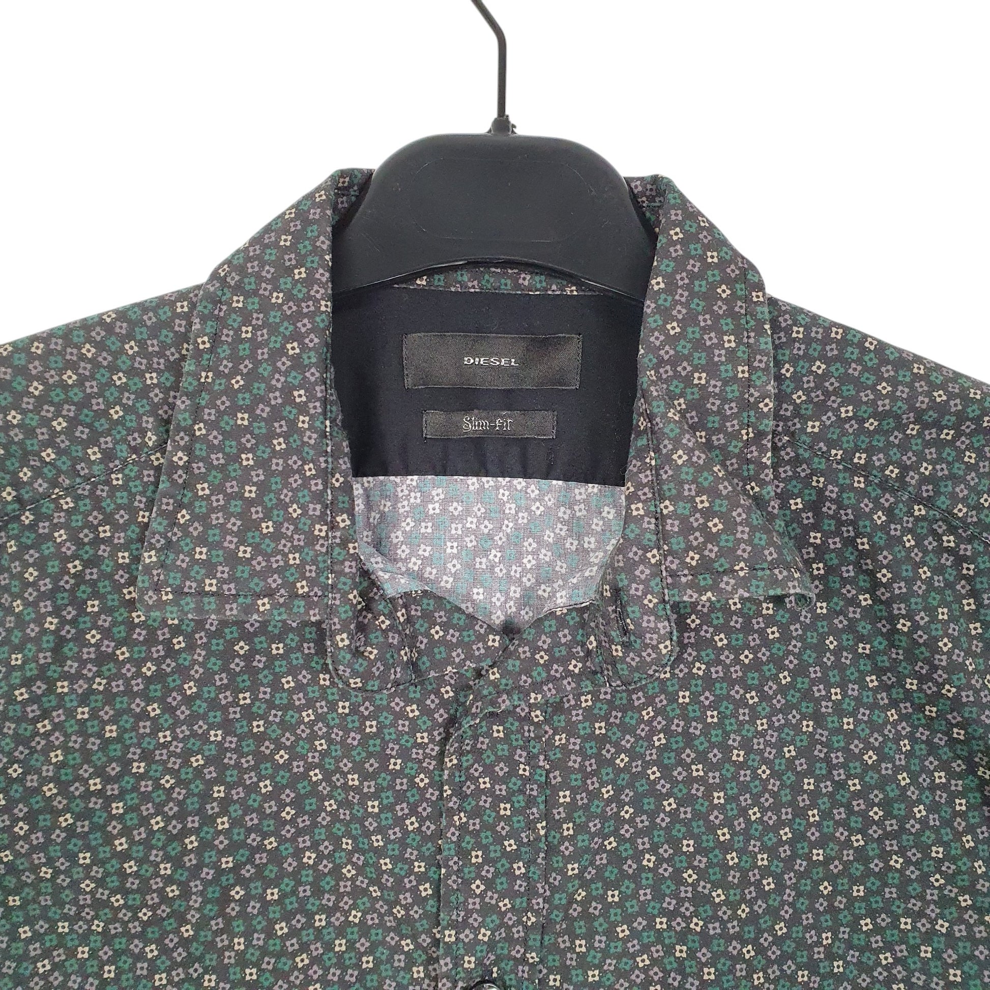 Mens Black Diesel Floral Print D78 Long Sleeve Shirt