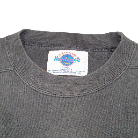 Mens Black Hard Rock Cafe Vintage Chicago Made In USA Save The Planet Crewneck Jumper