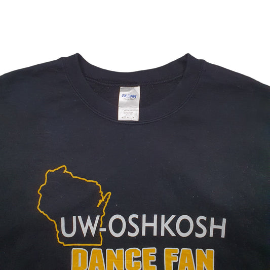 Mens Black Gildan UW Oshkosh Dance Spellout Crewneck Jumper