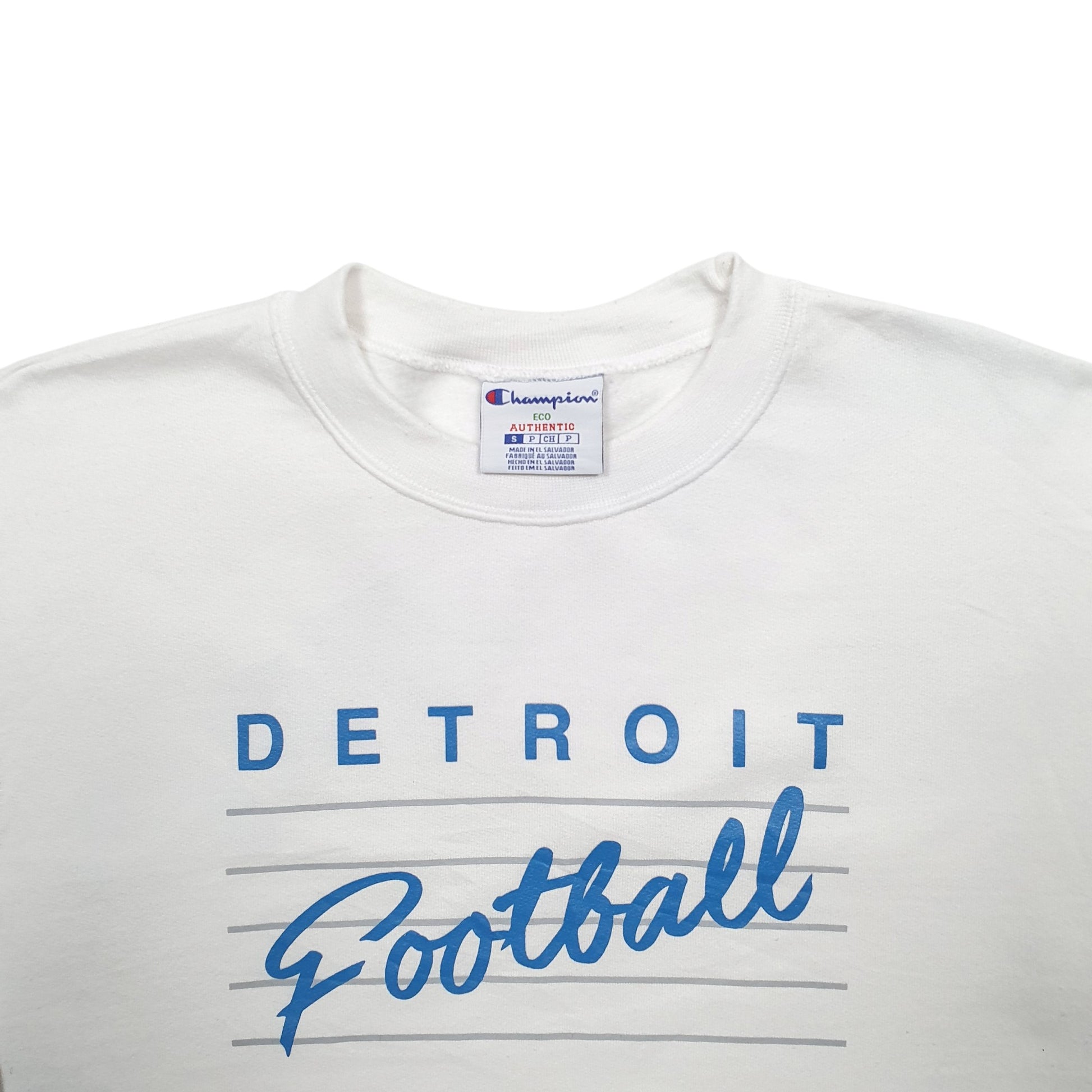 Mens White Champion Detroit Football Spellout Crewneck Jumper