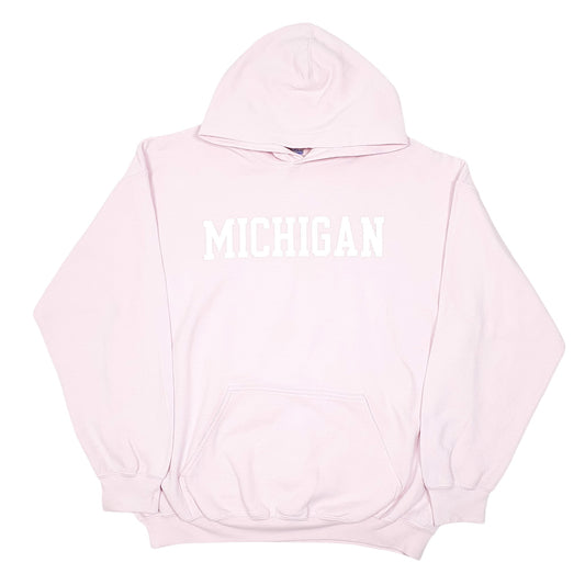 Mens Pink Gildan Michigan USA Spellout Hoodie Jumper