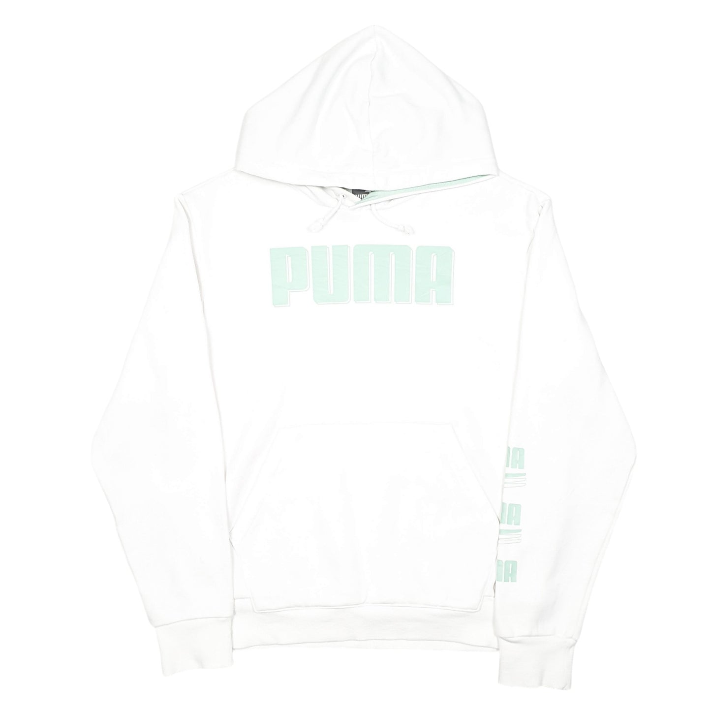 Mens White Puma Spellout Hoodie Jumper