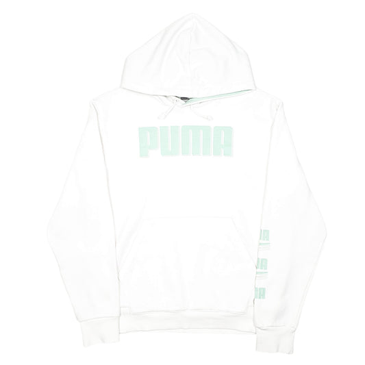 Mens White Puma Spellout Hoodie Jumper